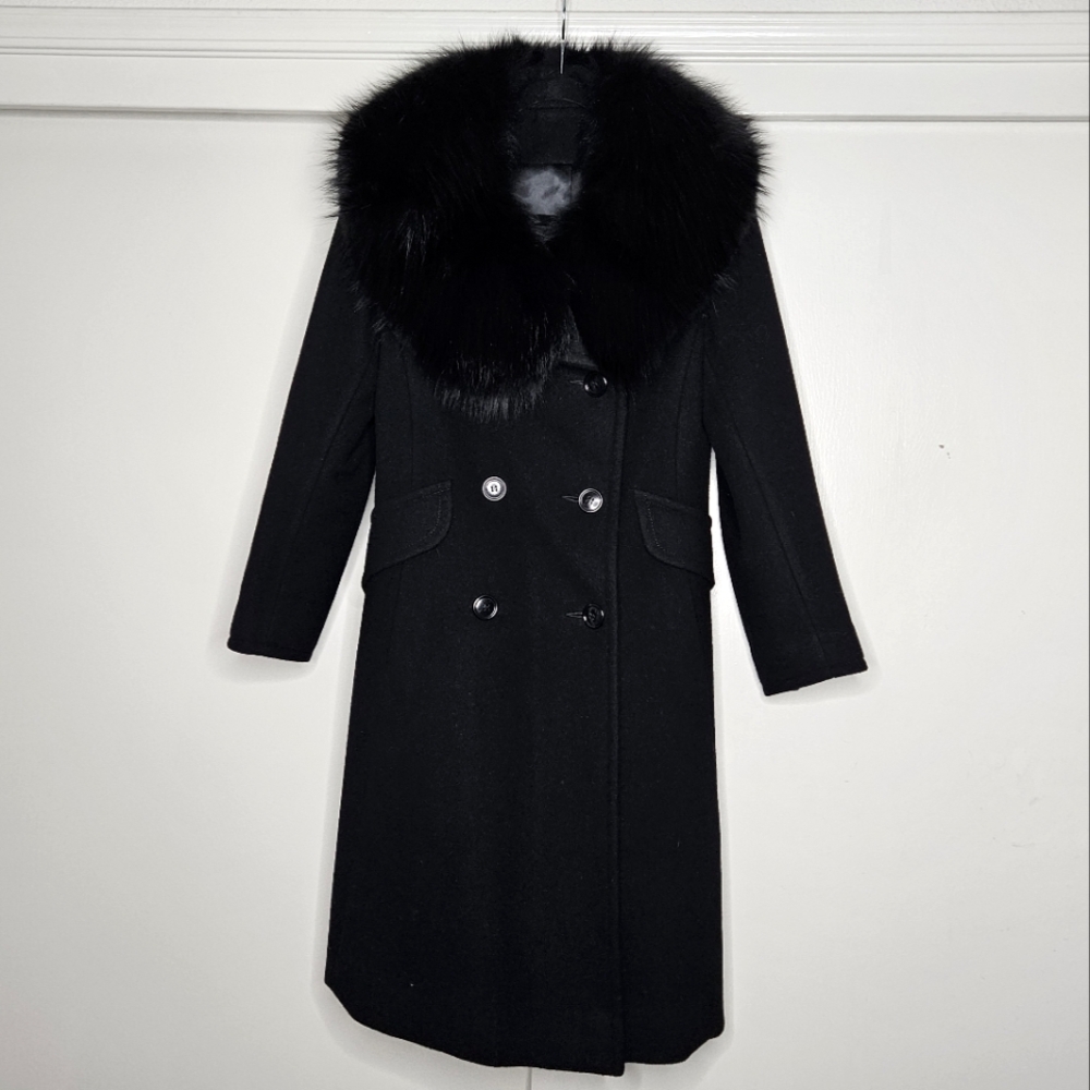 VTG Saks TG Saks Fifth Ave Young Dimensions Wool Real Fur Collared Coat